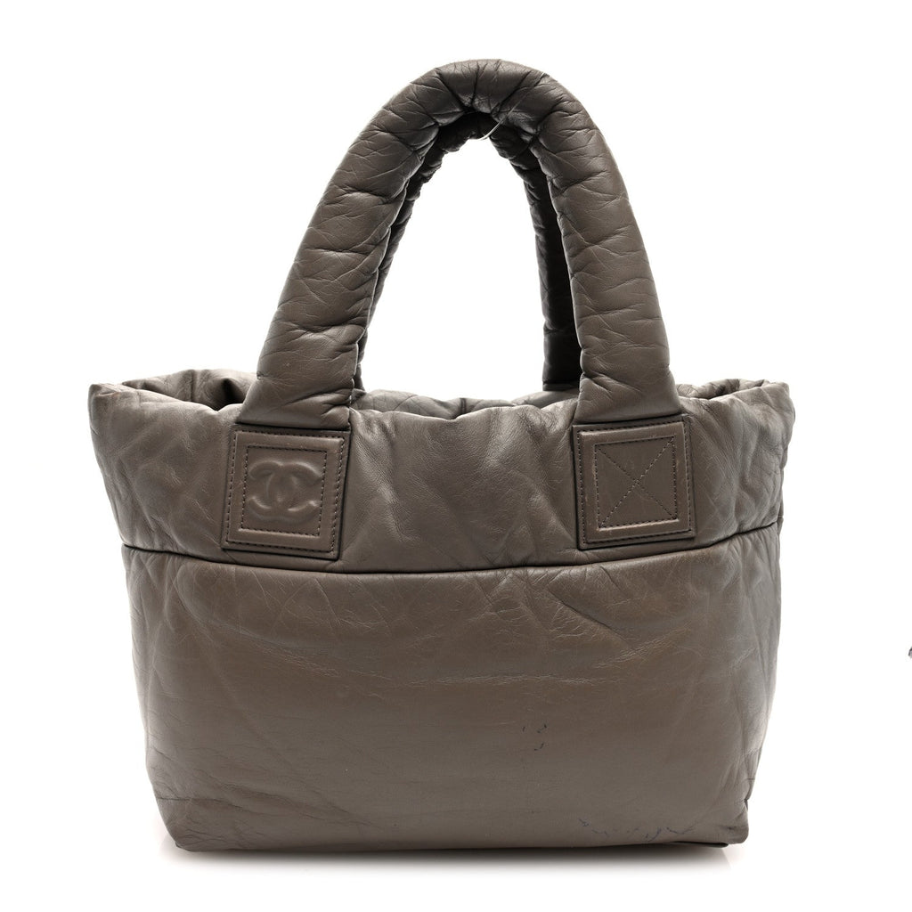 Lambskin Quilted Small Coco Cocoon Reversible Tote Grey Burgundy