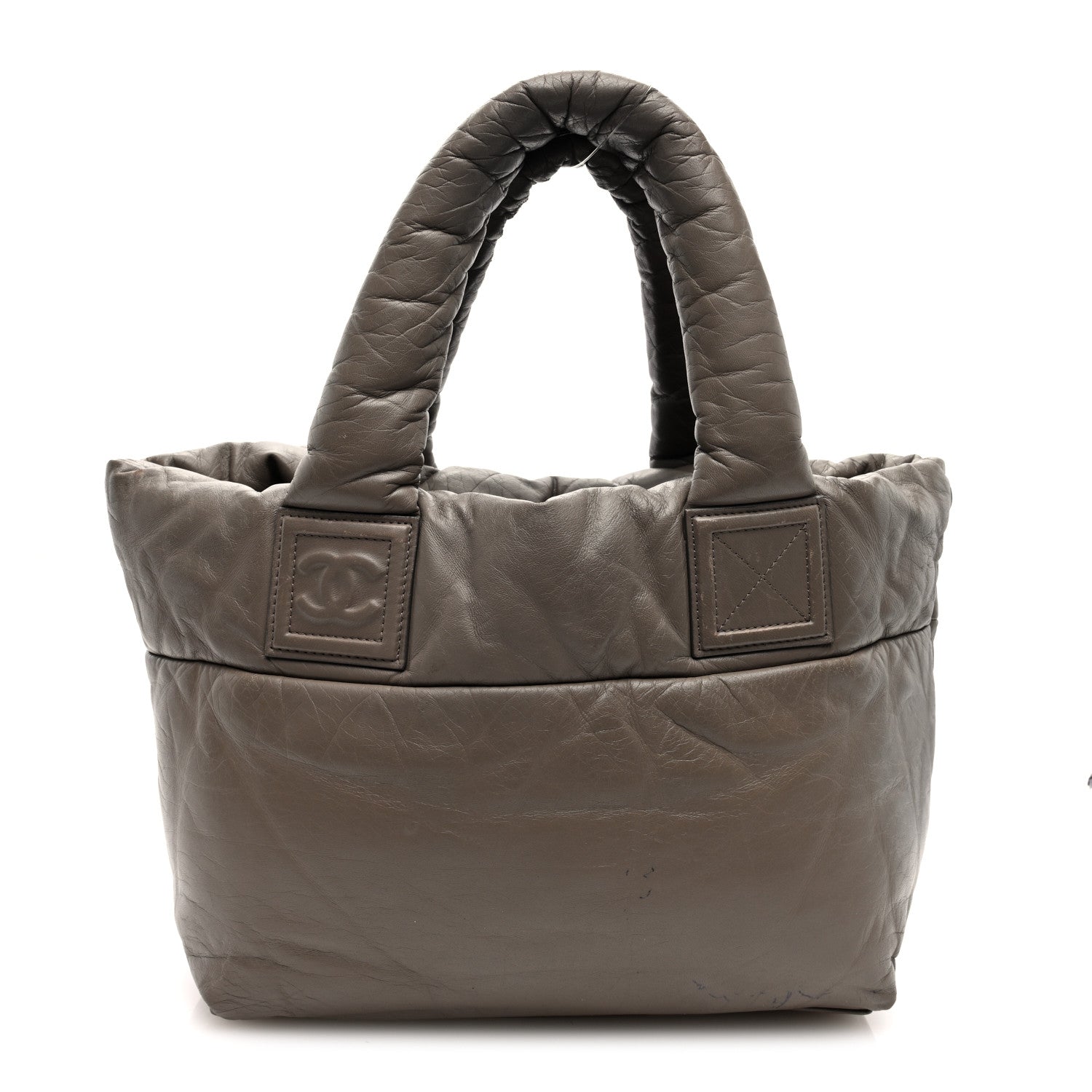 Lambskin Quilted Small Coco Cocoon Reversible Tote Grey Burgundy