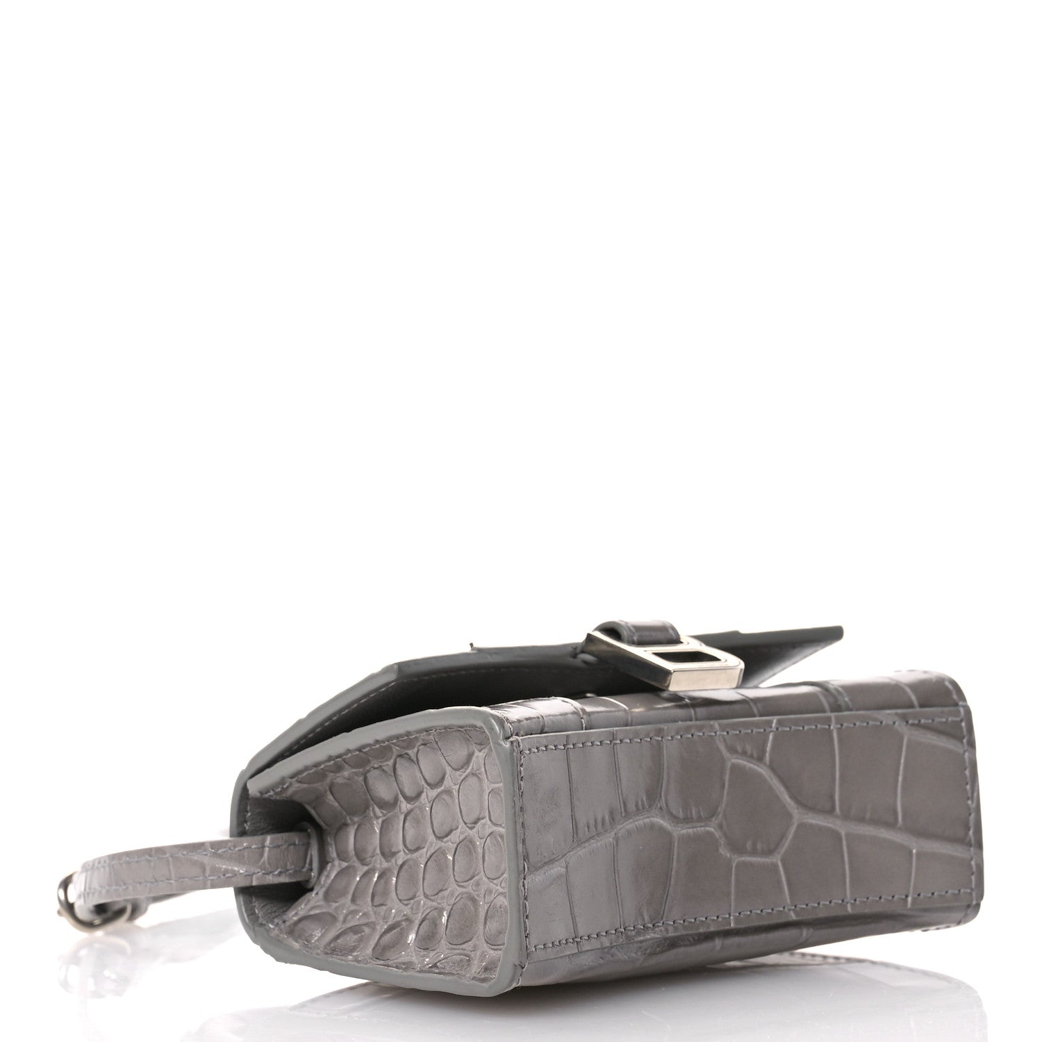 Shiny Calfskin Crocodile Embossed Hourglass Top Handle Bag Mini Steel Grey