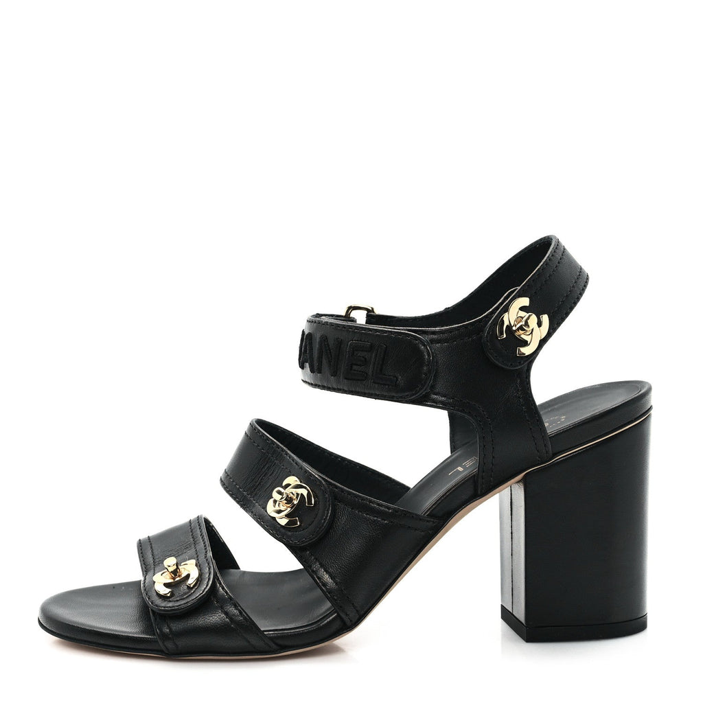 Lambskin CC Turnlock Sandals 37 Black
