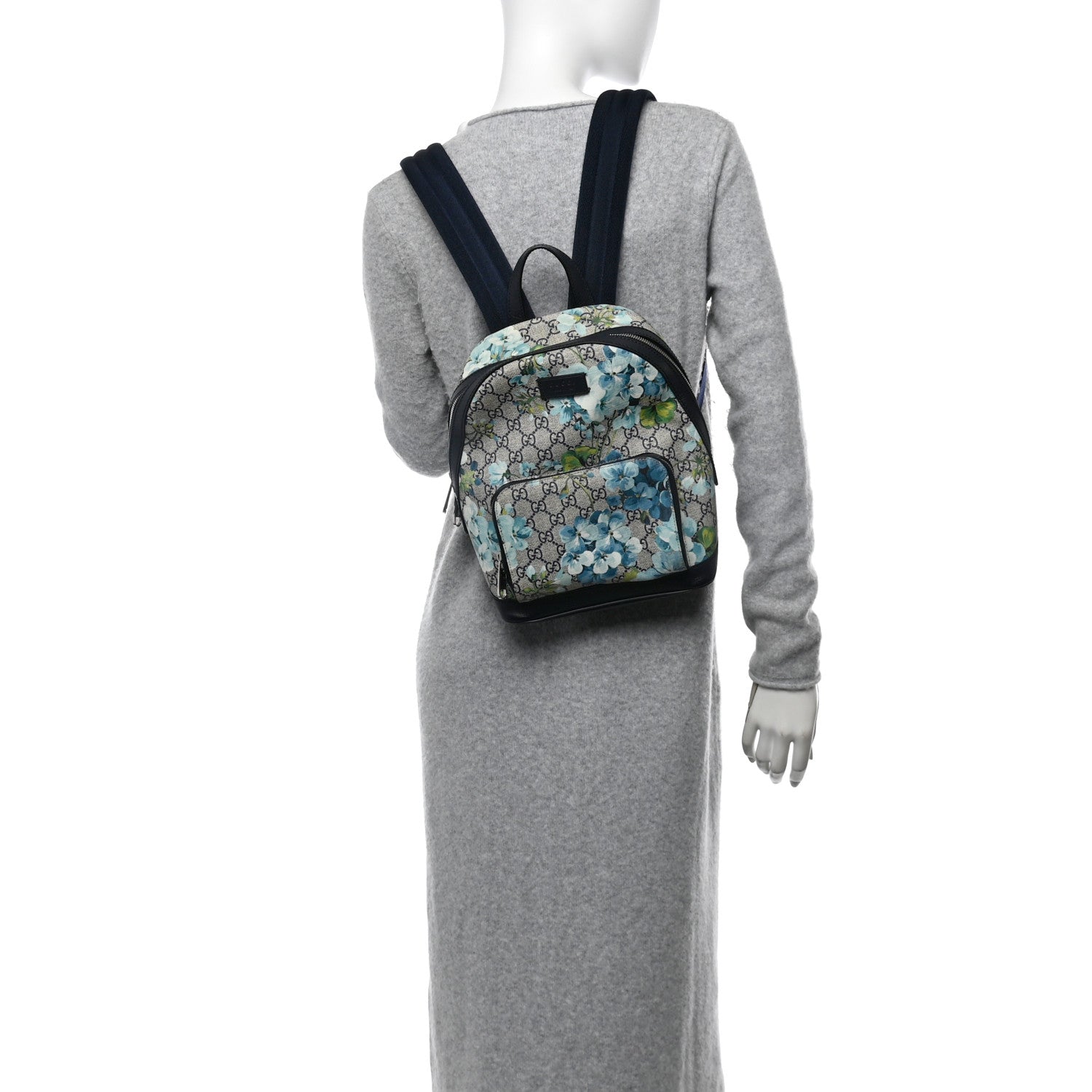 GG Supreme Monogram Blooms Small Day Backpack Blue