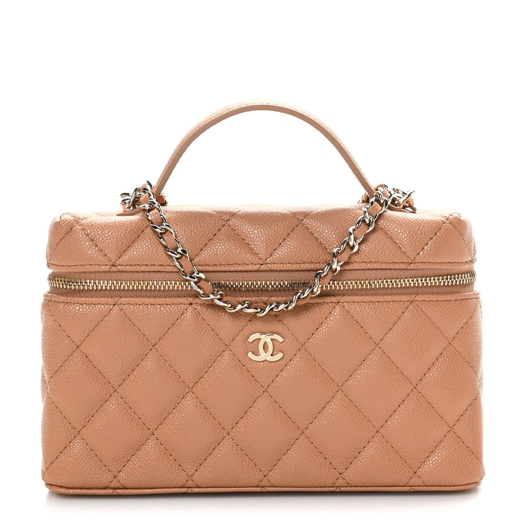 Caviar Quilted Top Handle Slim Vanity With Chain Brown