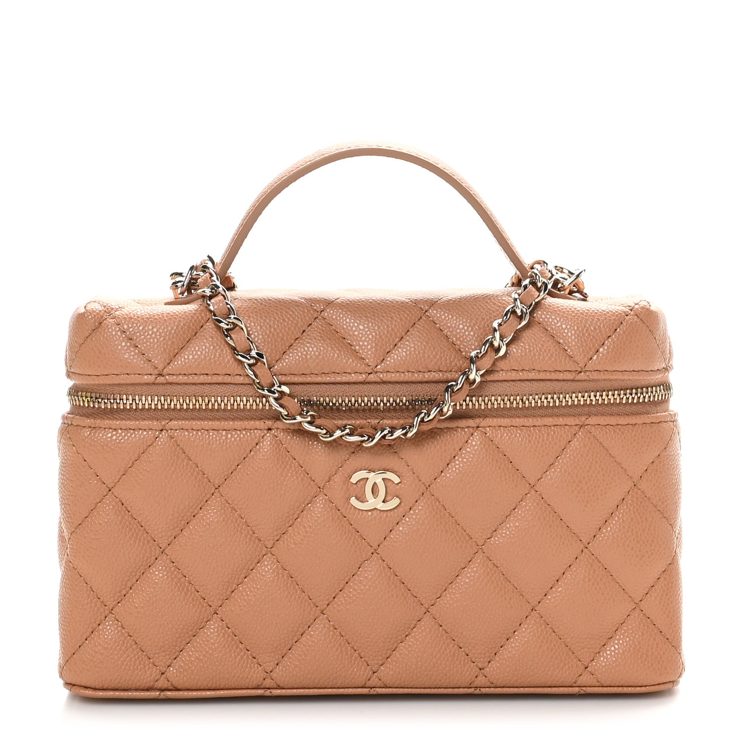 Caviar Quilted Top Handle Slim Vanity With Chain Brown