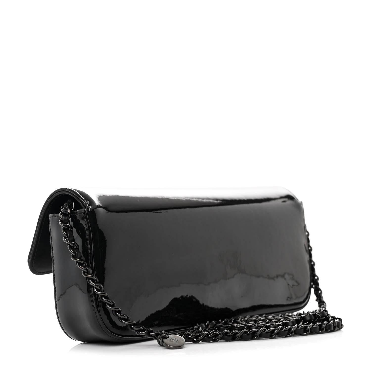 Patent Calfskin Camellia E/W Flap So Black
