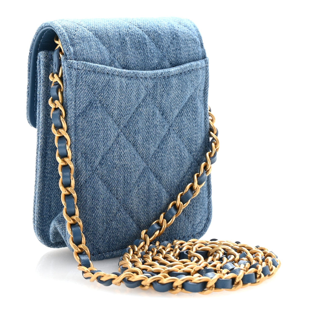 Denim Quilted Flap Mini Crossbody Blue