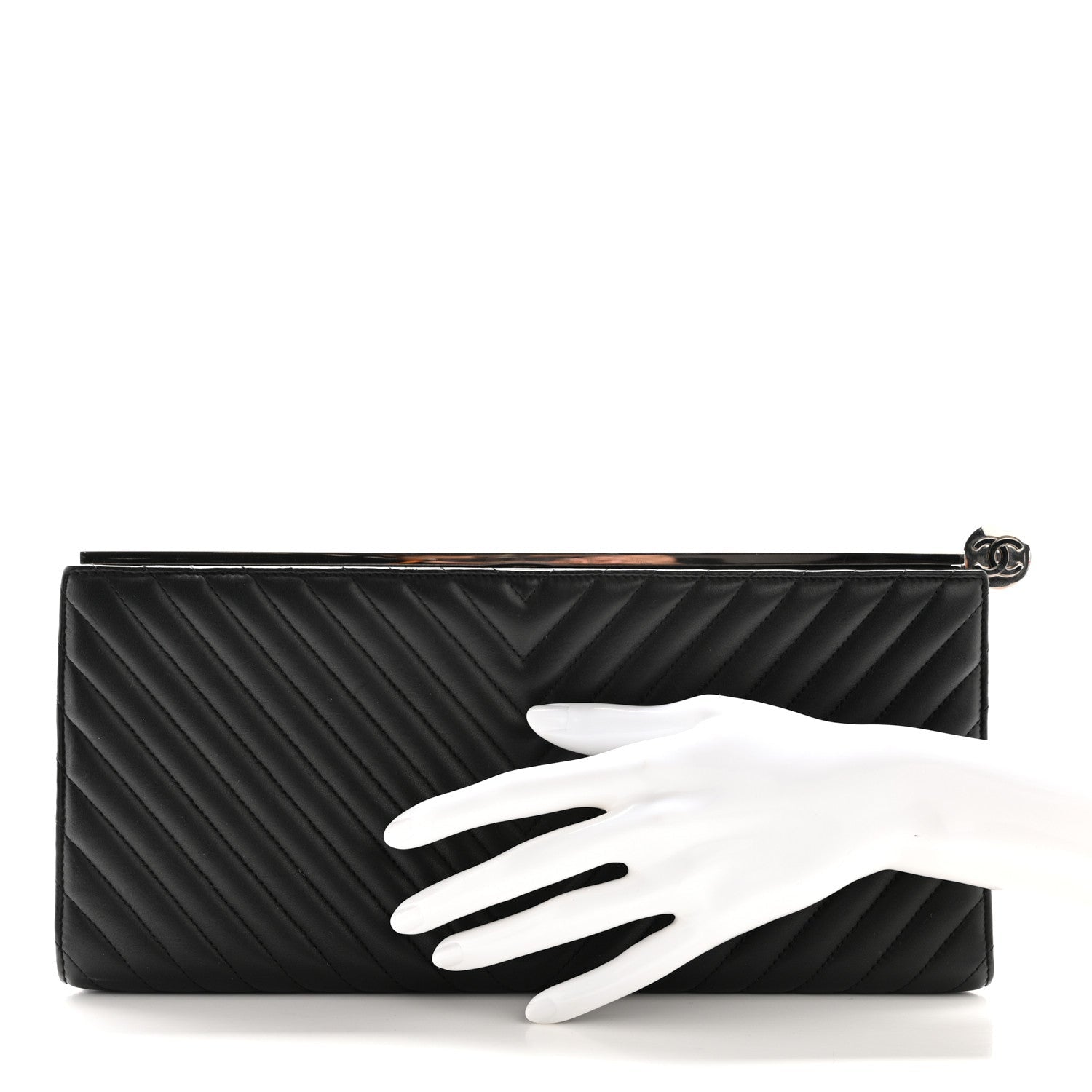 Lambskin Chevron Evening Clutch Black