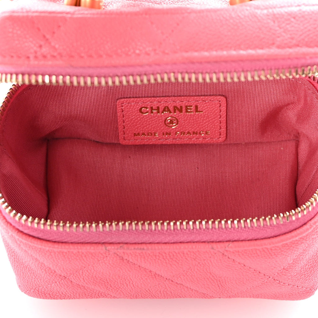 Caviar Quilted Mini Top Handle Vanity With Chain Pink