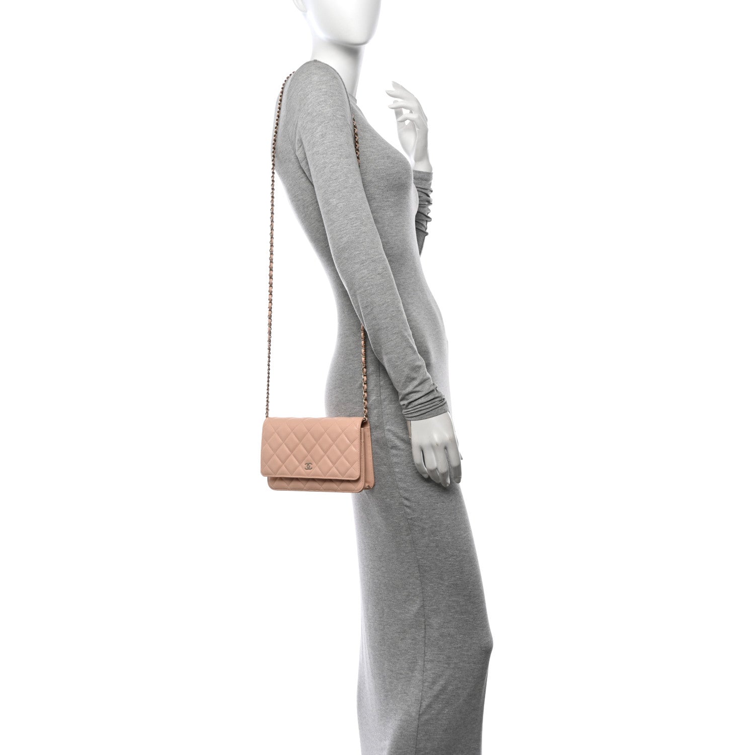 Caviar Quilted Wallet on Chain WOC Light Pink