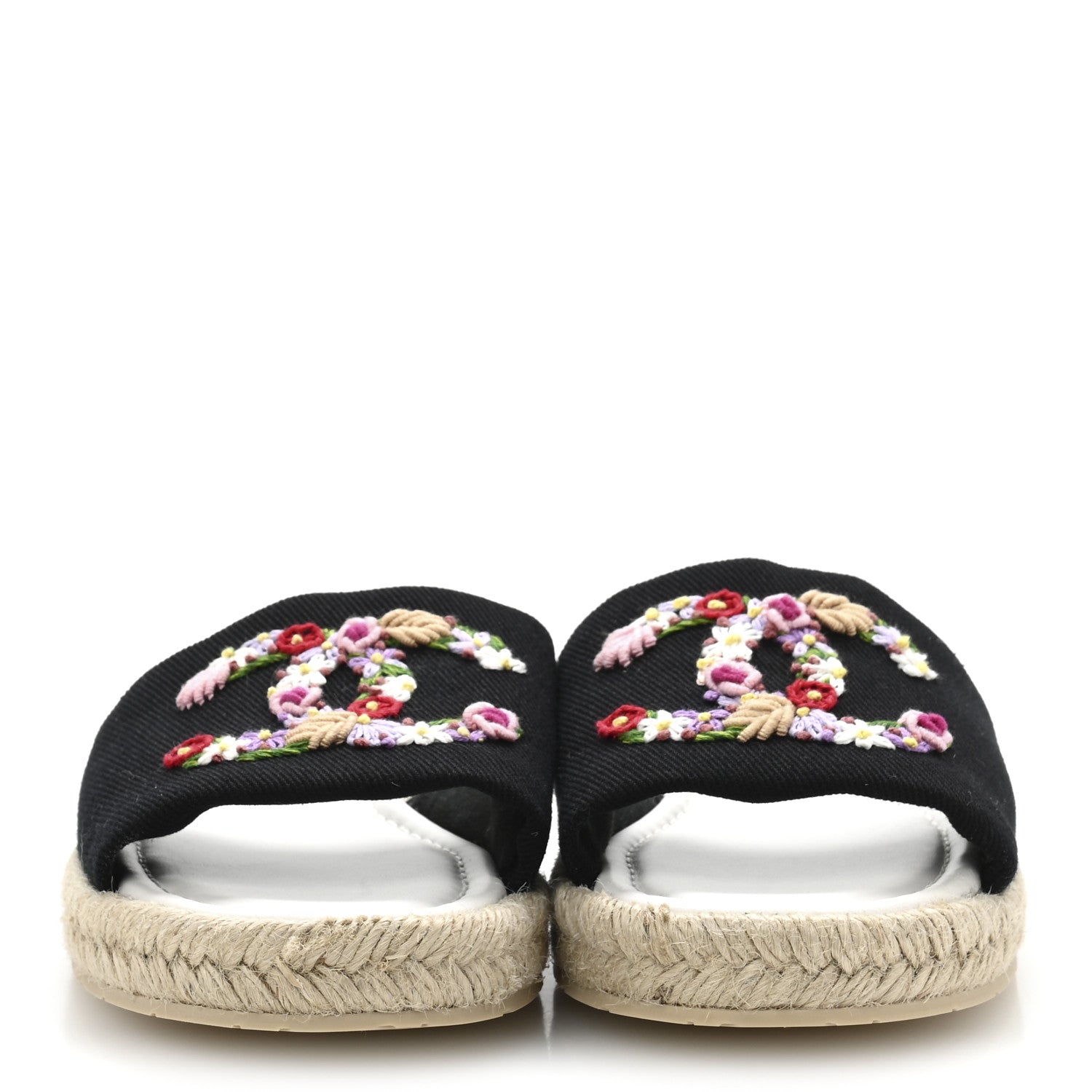 Canvas Embroidered CC Floral Espadrille Slip On Sandals 37 Black Multicolor