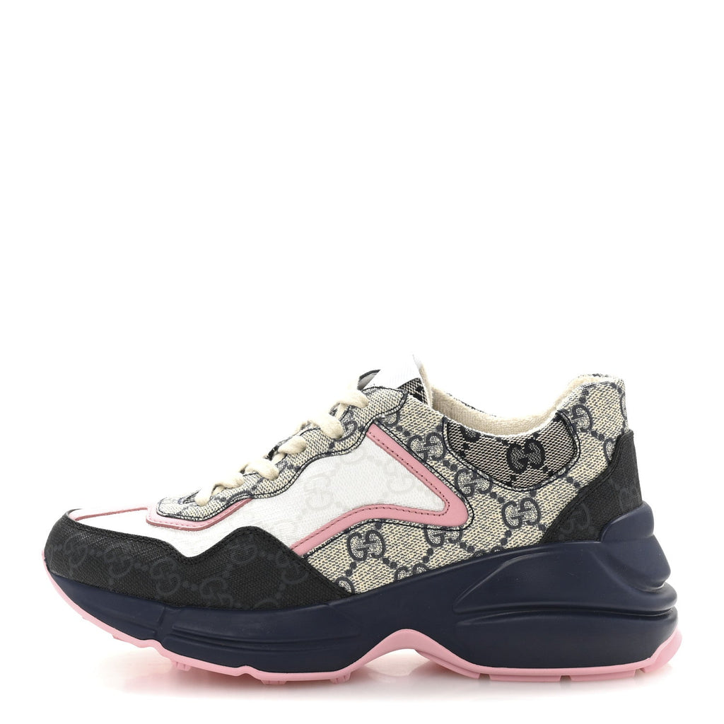 GG Supreme Monogram Mix Monogram Womens Rhyton Sneakers 35.5 Black Blue