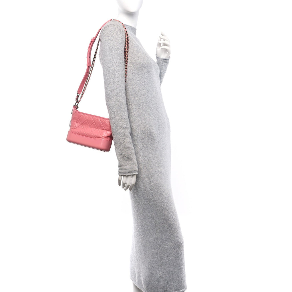 Aged Calfskin Quilted Small Gabrielle Logo Hobo Rose
