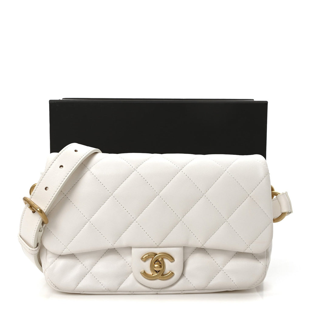 Lambskin Quilted Flap White