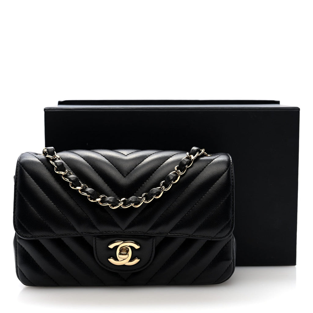 Lambskin Chevron Quilted Mini Rectangular Flap Black