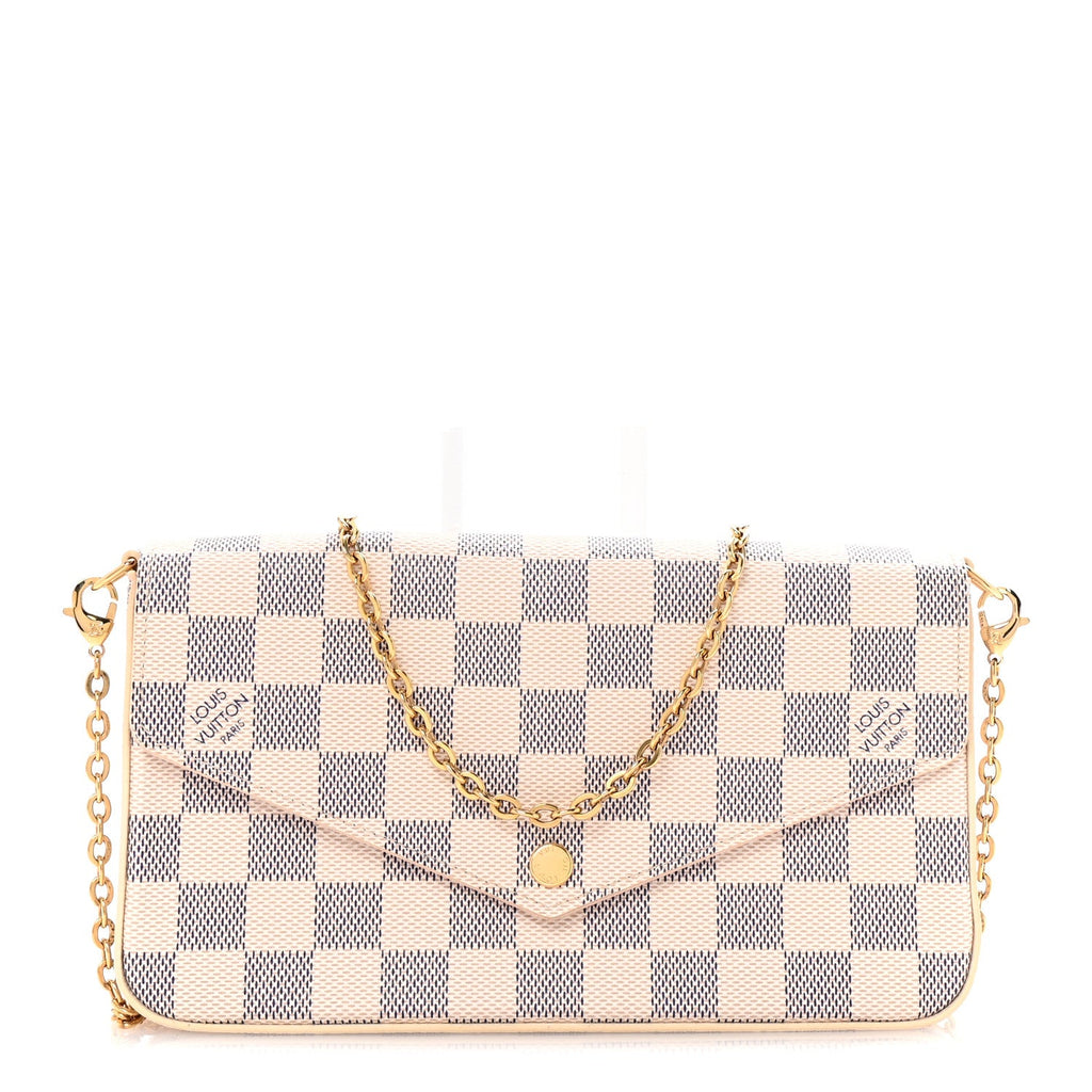 Damier Azur Pochette Felicie Chain Wallet Rose Ballerine