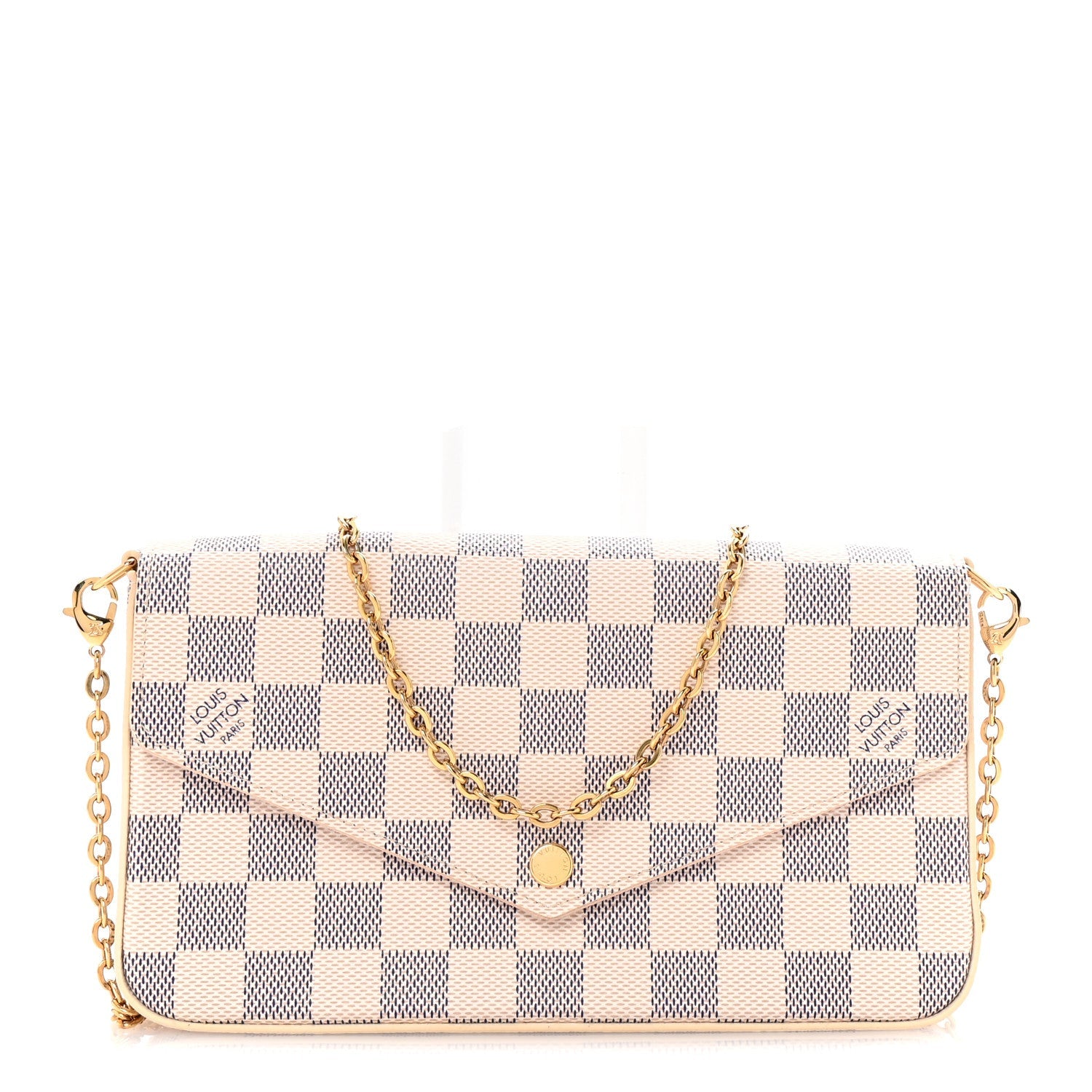 Damier Azur Pochette Felicie Chain Wallet Rose Ballerine