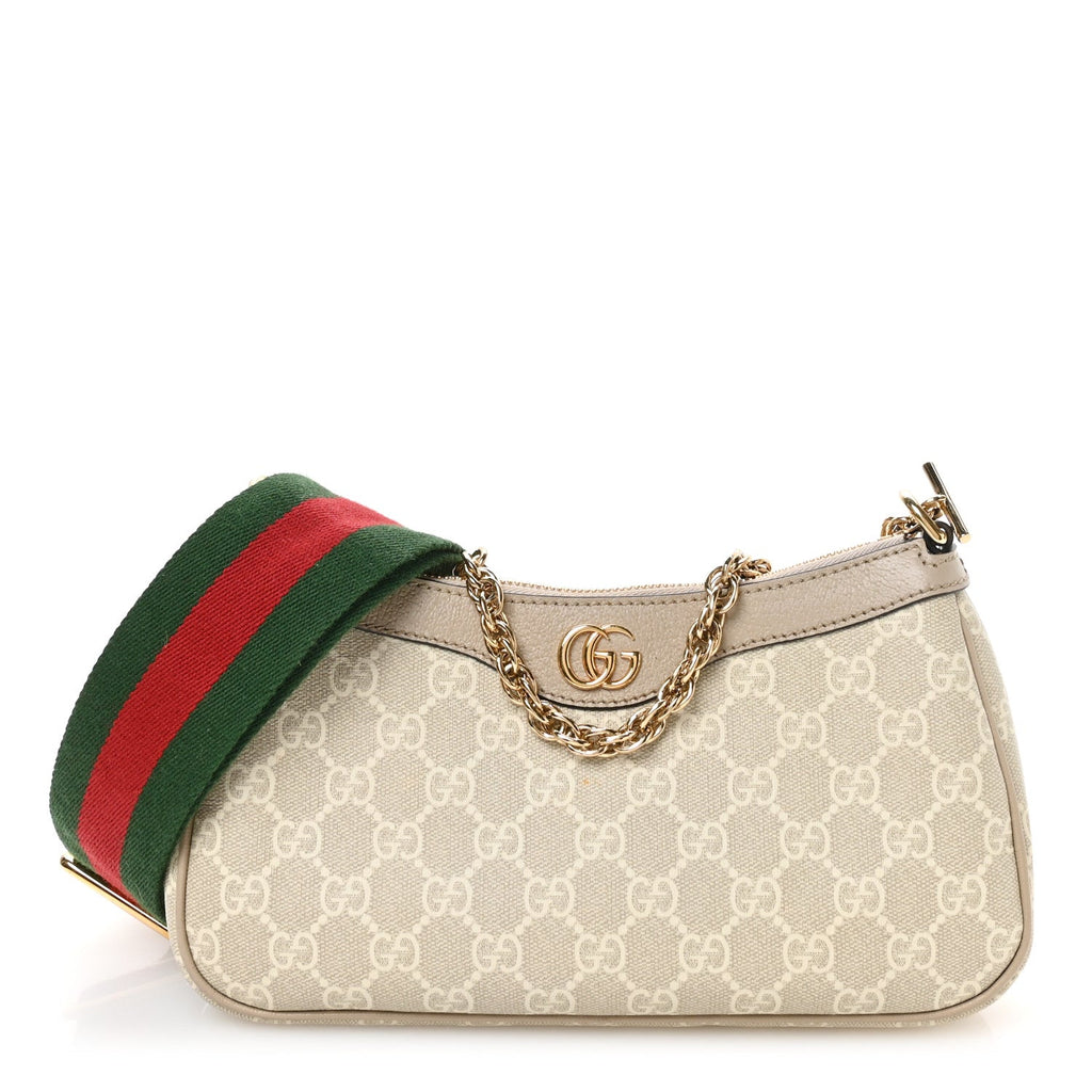 GG Supreme Monogram Textured Dollar Calfskin Web Small Ophidia GG Handbag Beige Mystic White Oatmeal
