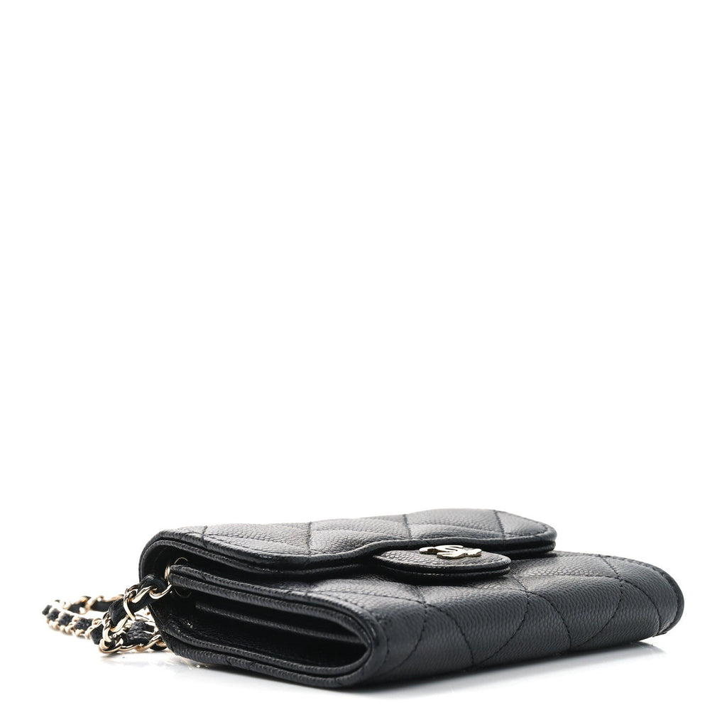 Caviar Quilted Flap  Holder On Chain Black