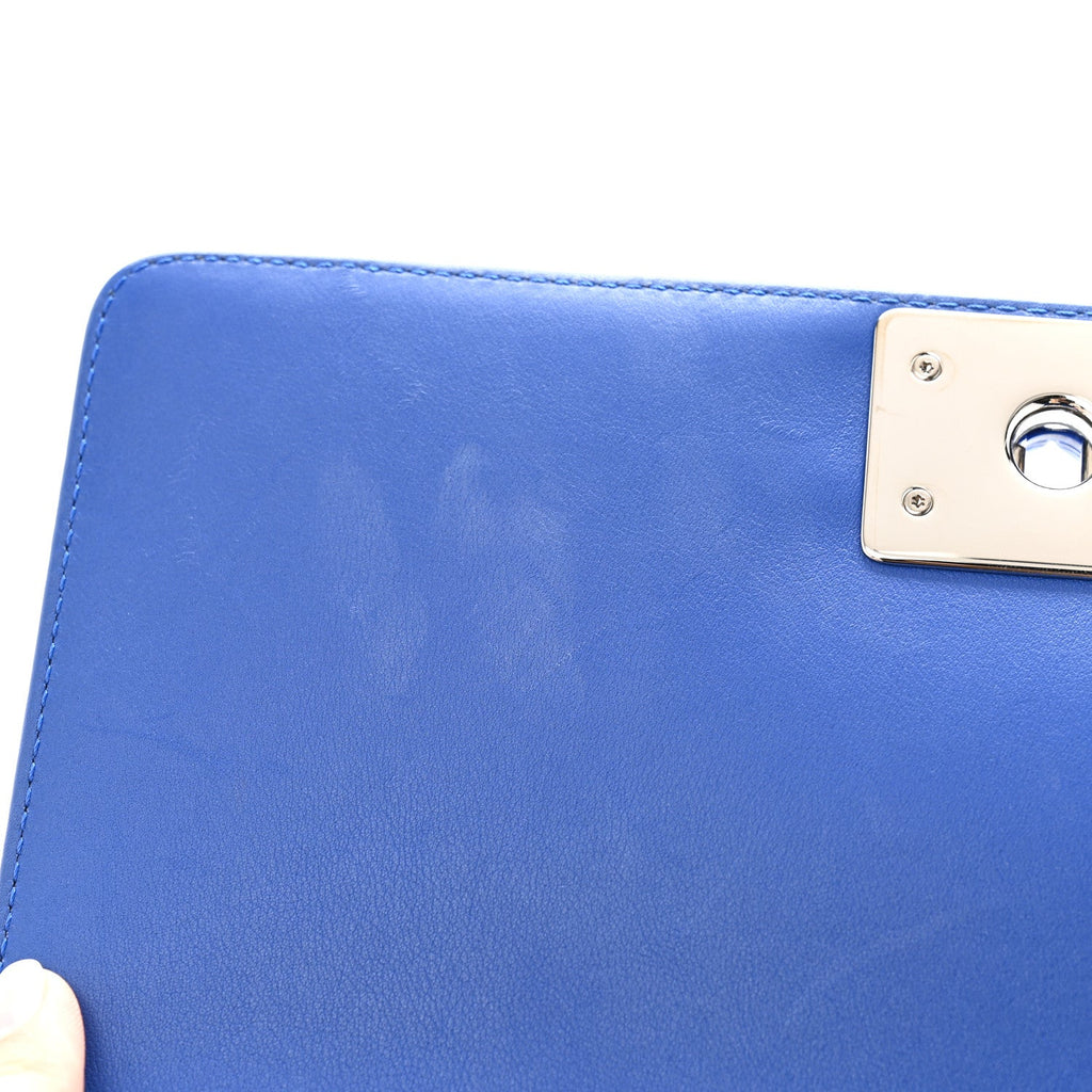 Patent Calfskin Quilted Medium Plexiglass Boy Flap Blue