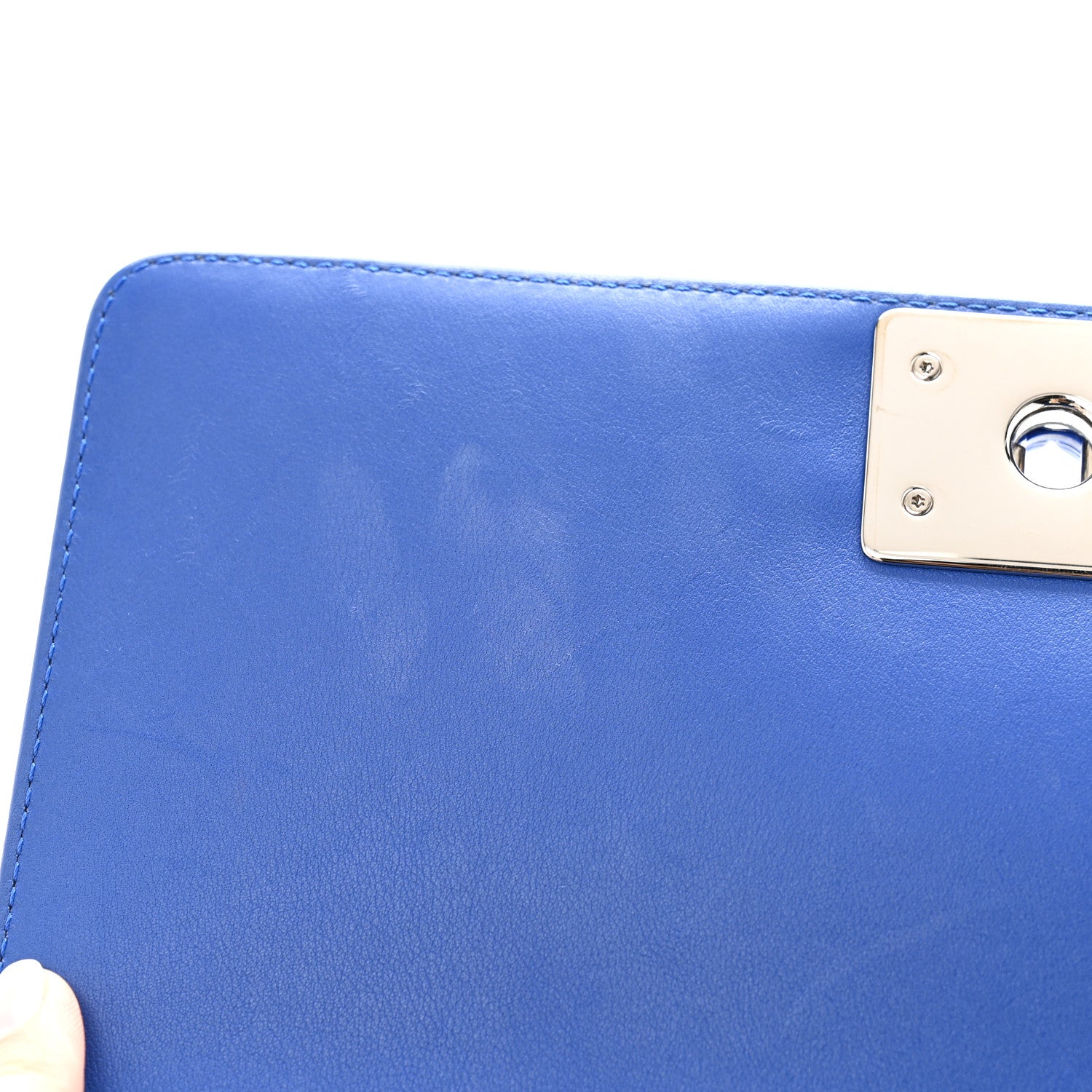 Patent Calfskin Quilted Medium Plexiglass Boy Flap Blue