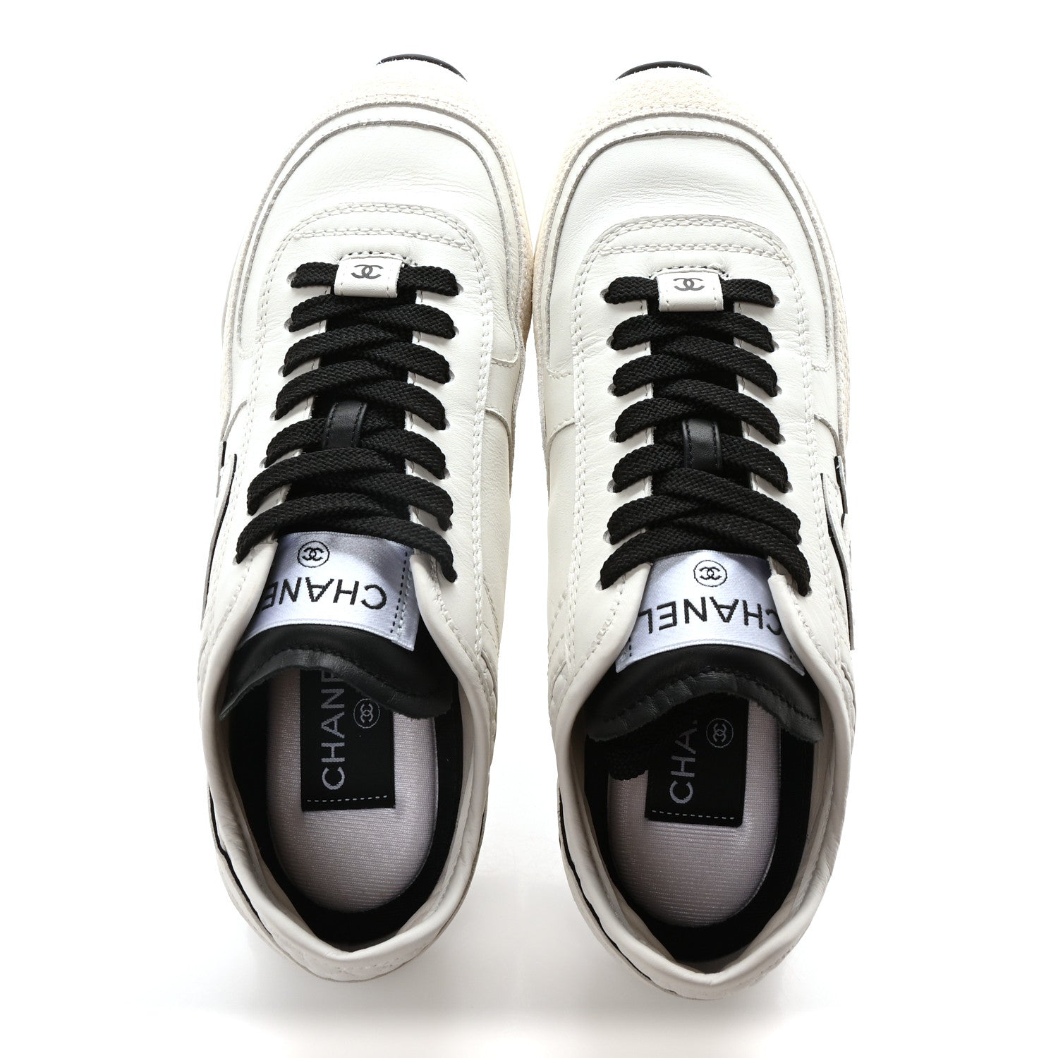 Calfskin Suede CC Womens Sneakers 36 White Black