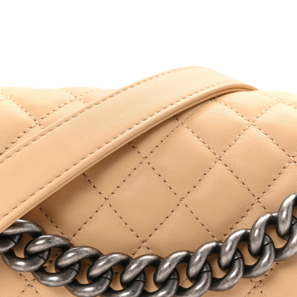 Calfskin Quilted Medium Boy Flap Beige