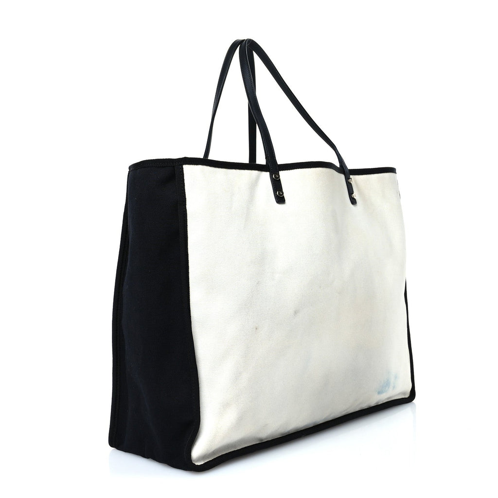 Canvas Calfskin Large Let's Demonstrate Tote White Black