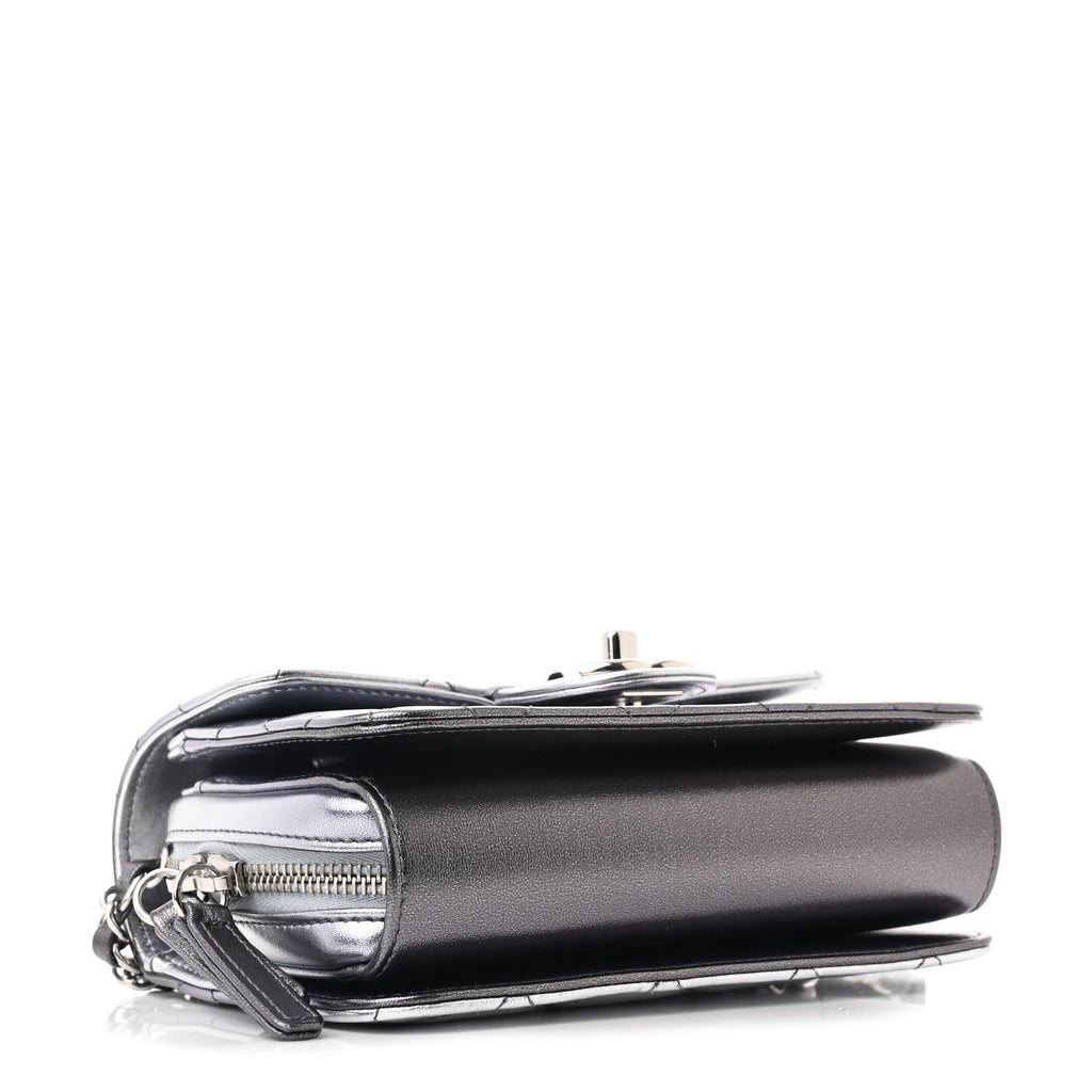 Metallic Lambskin Like A Wallet Flap Silvery Black