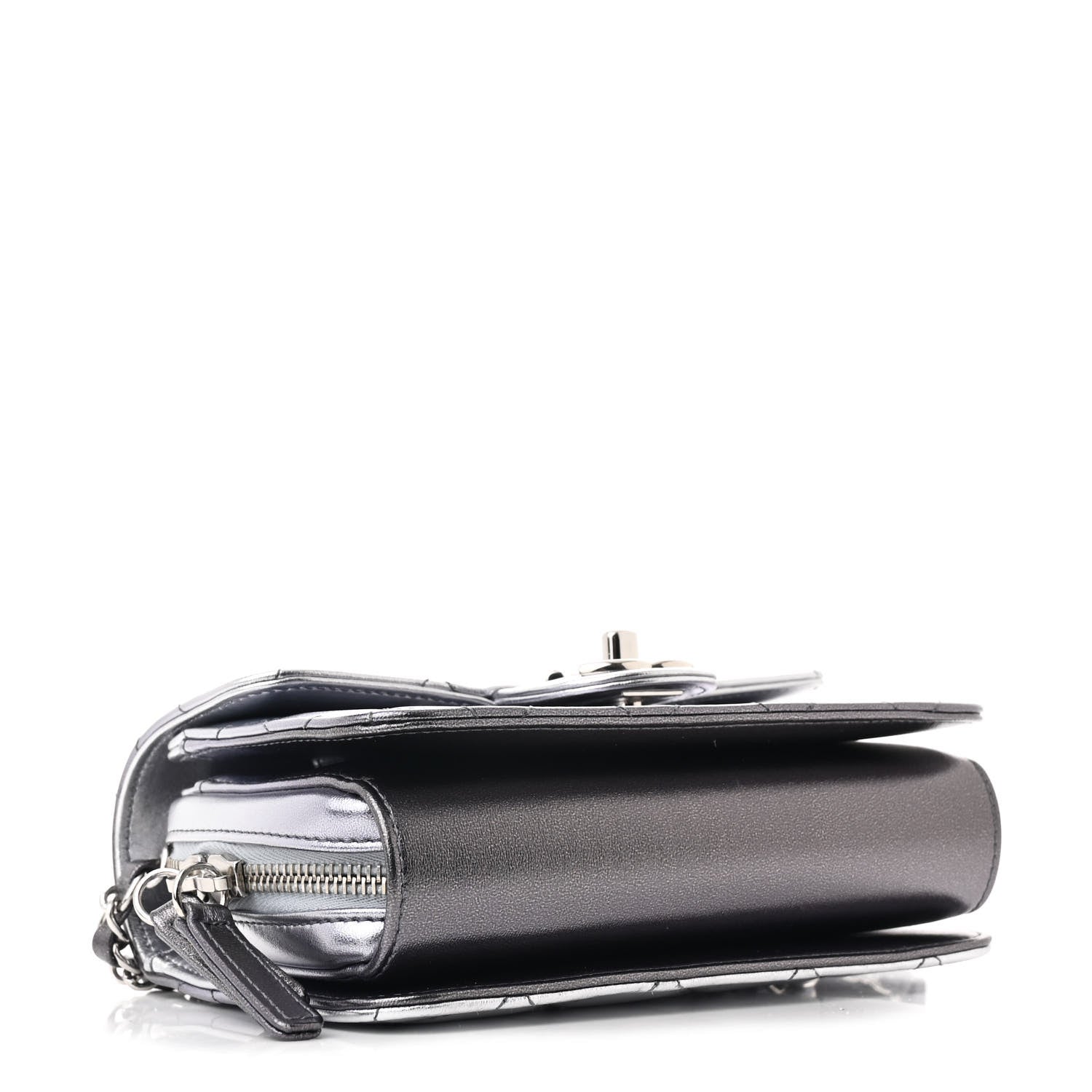 Metallic Lambskin Like A Wallet Flap Silvery Black