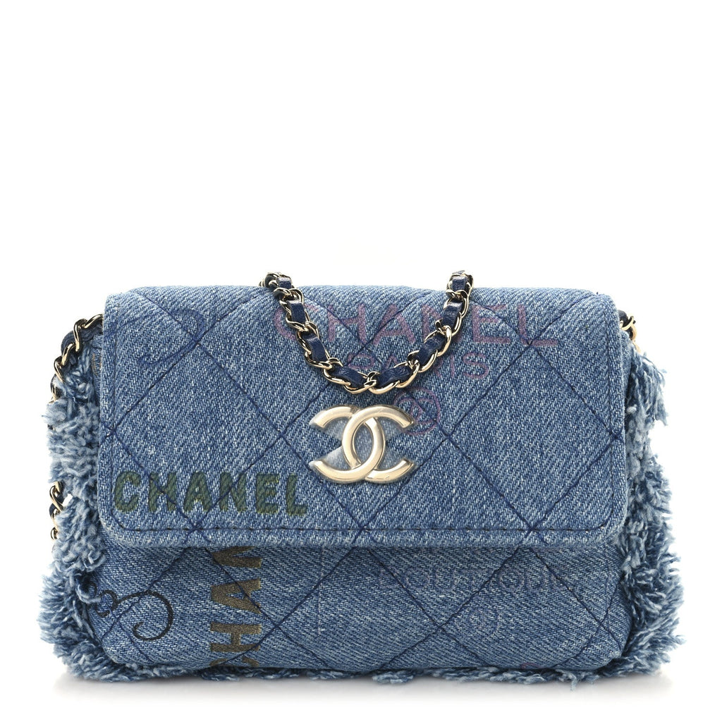 Denim Quilted Denim Mood Clutch With Chain Blue Multicolor