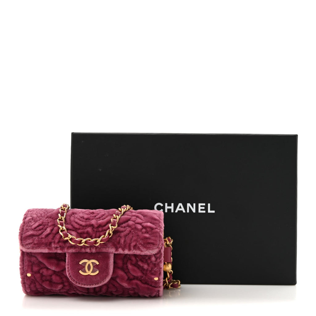 Velvet Camellia Embossed Jewel Belt  Holder With Chain Dark Pink