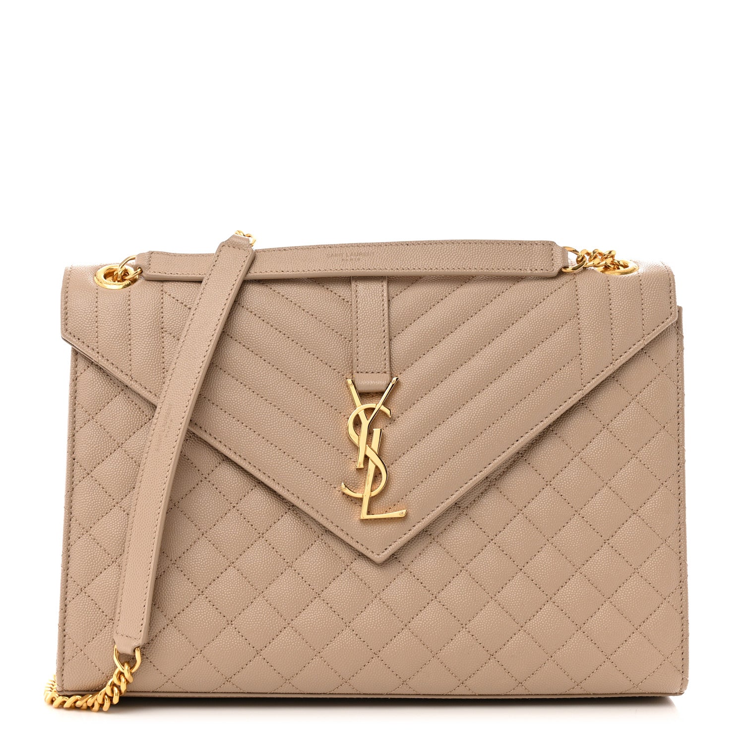 Grain De Poudre Mixed Matelasse Large Triquilt Monogram Satchel Dark Beige