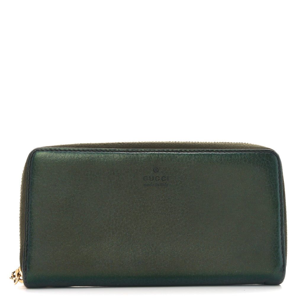 Metallic Calfskin Bamboo Tassel Zip Around Wallet Green