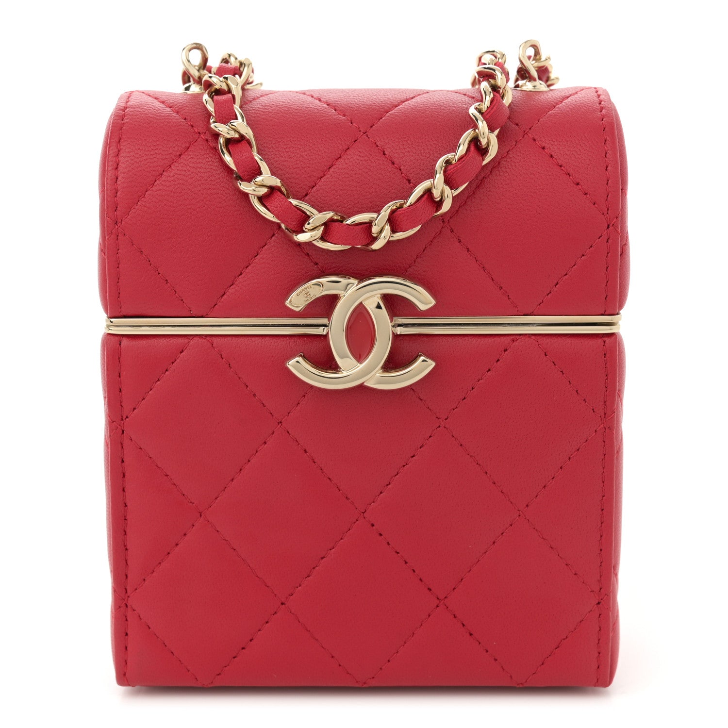Lambskin Quilted Small Box With Chain Red