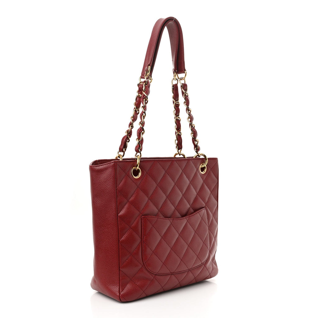 Caviar Quilted Petit Shopping Tote PST Red