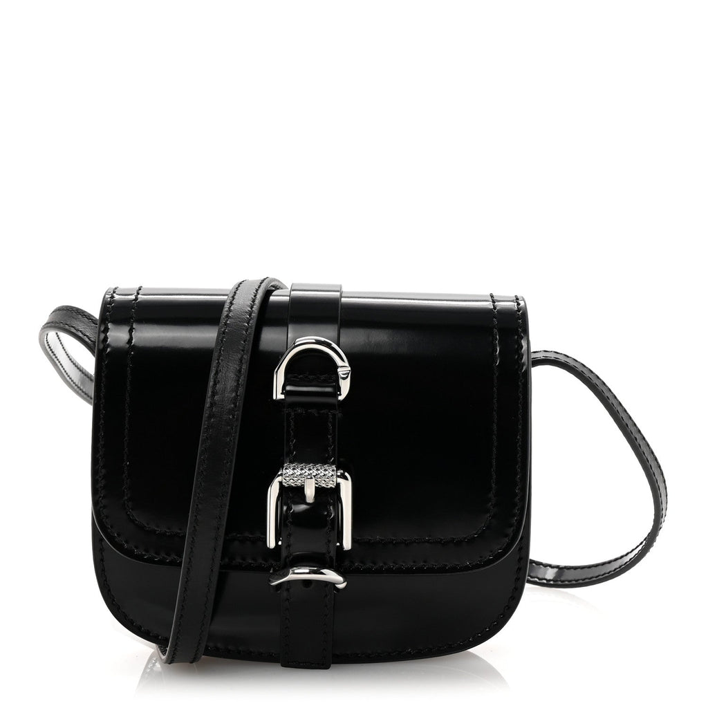 Shiny Calfskin Voyou Neck Crossbody Bag Black