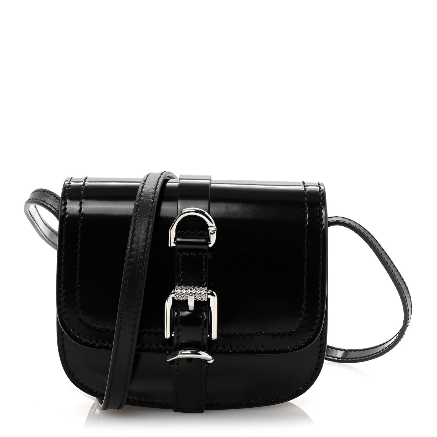 Shiny Calfskin Voyou Neck Crossbody Bag Black