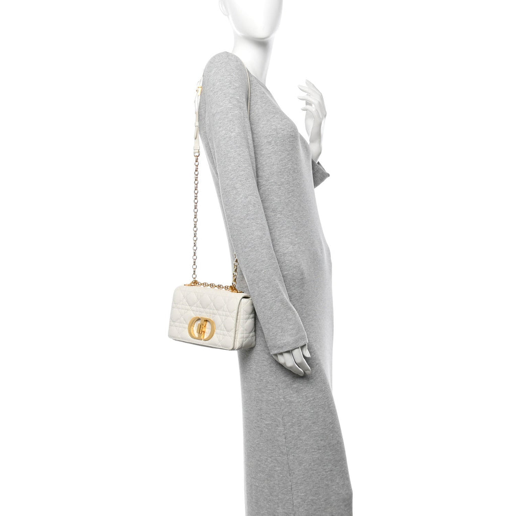 Lambskin Cannage Small Caro Bag Ivory