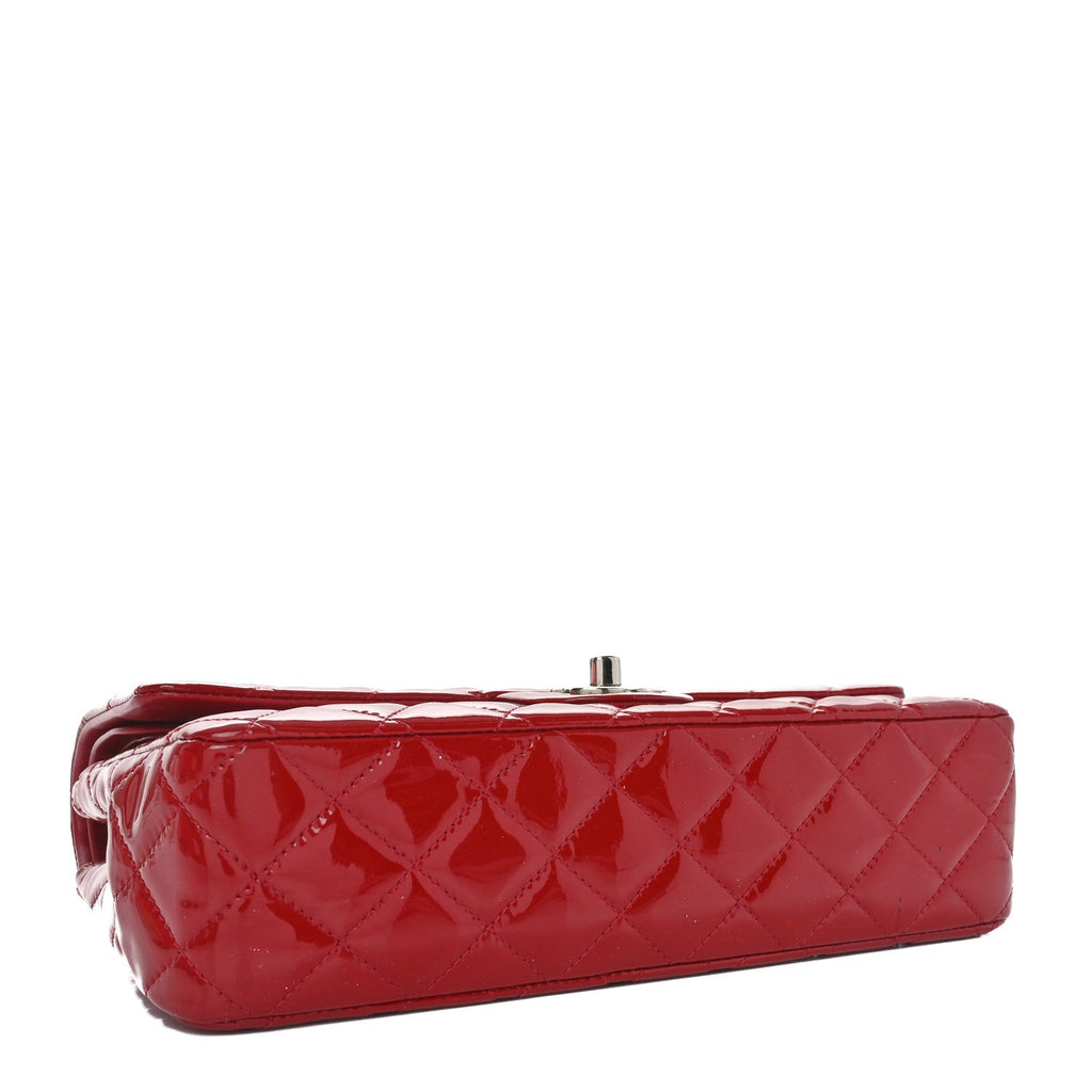 Patent Calfskin Quilted Medium Double Flap Red