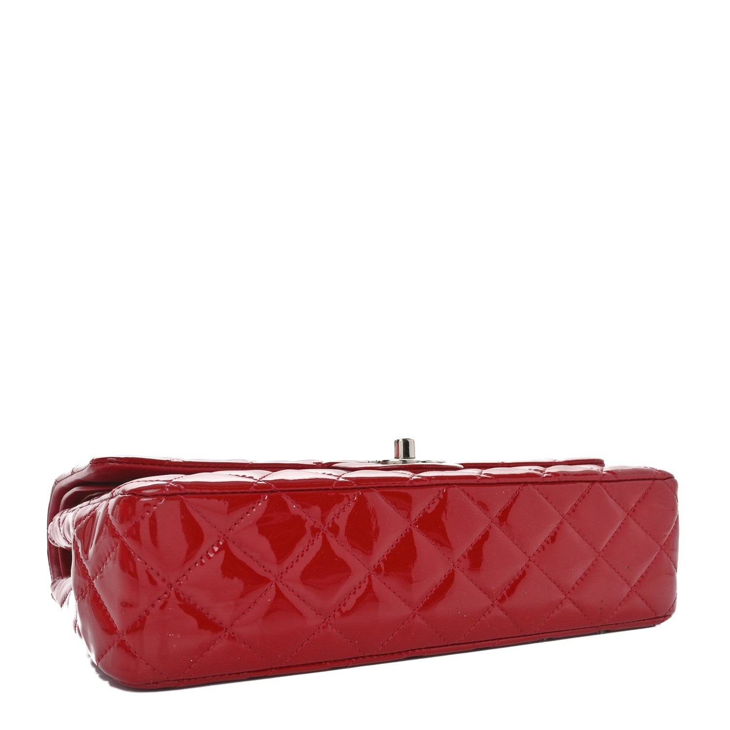Patent Calfskin Quilted Medium Double Flap Red