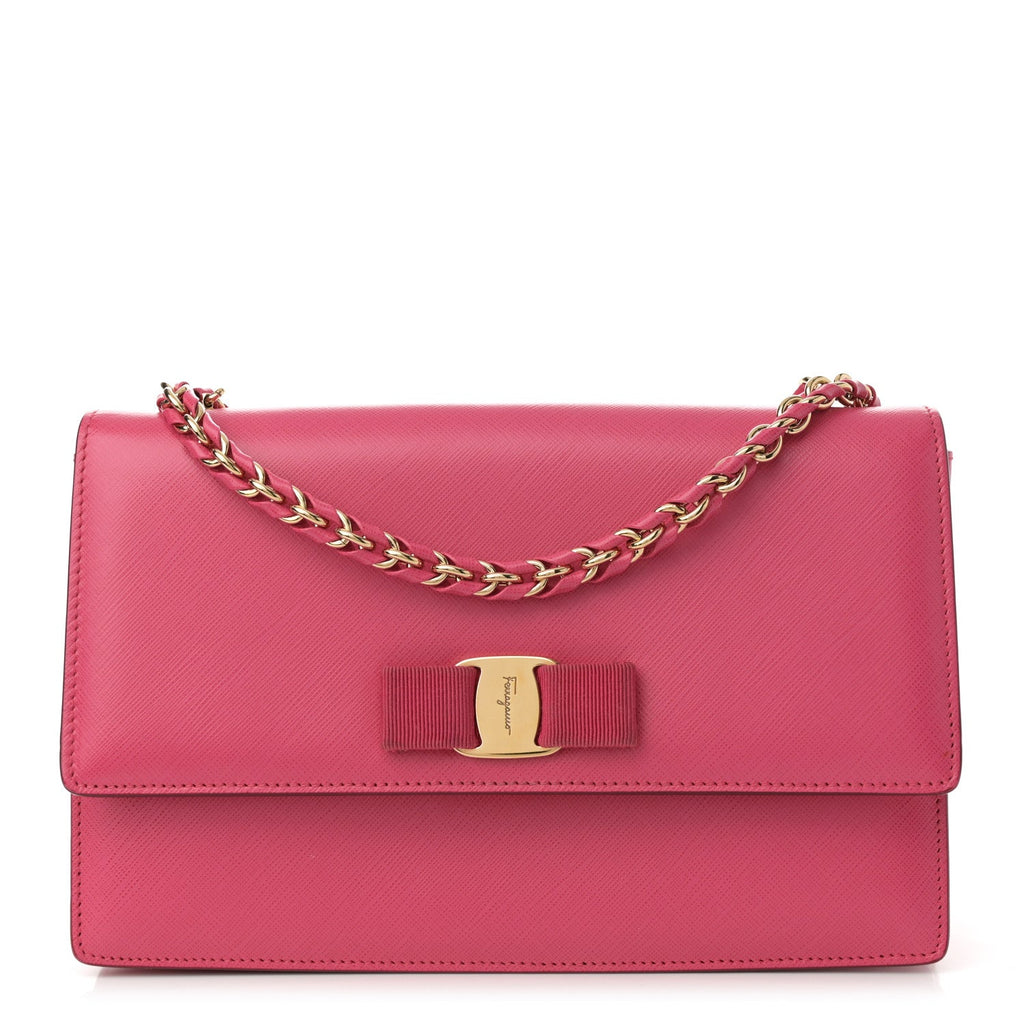 Hammered Calfskin Vara Bow Chain Crossbody Pink