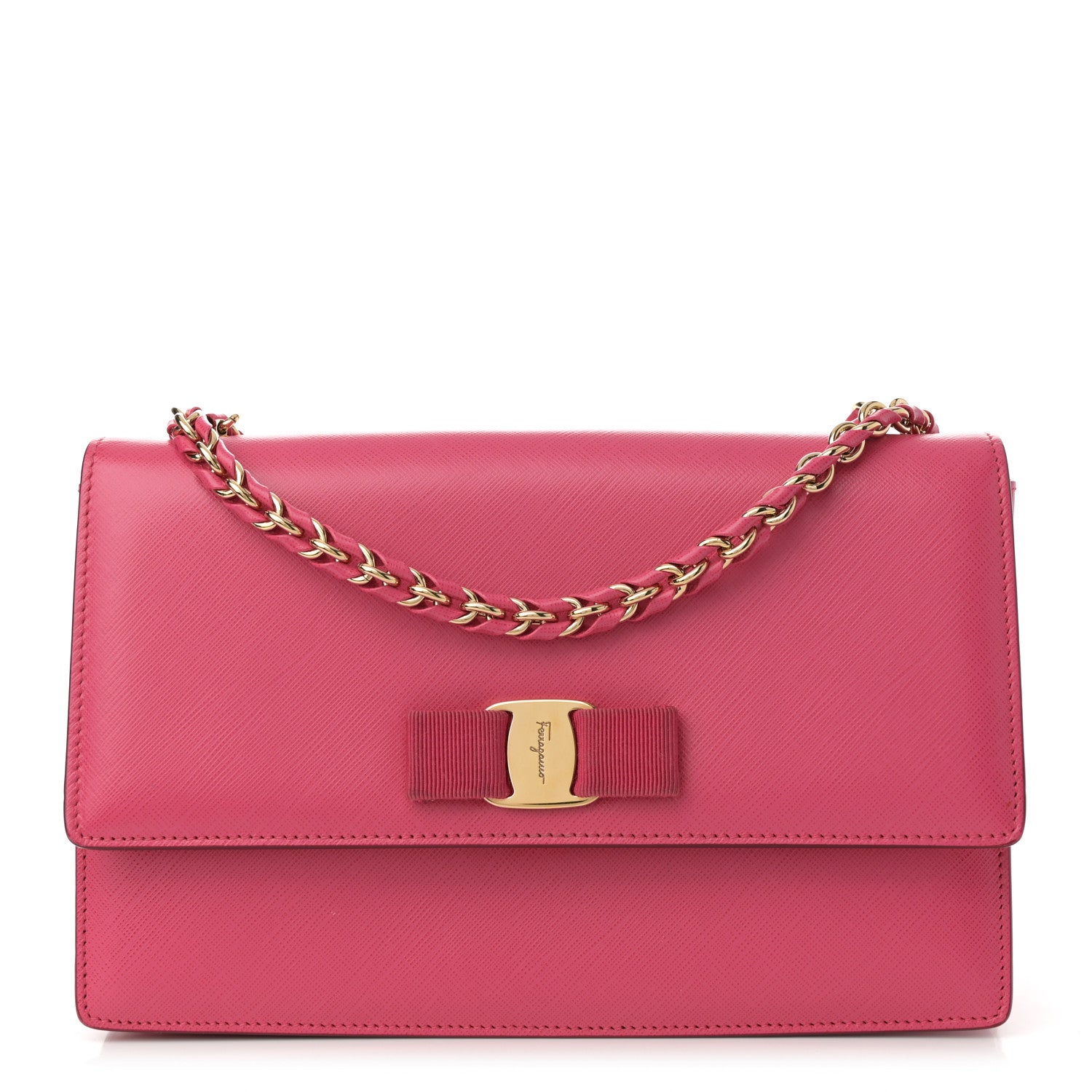 Hammered Calfskin Vara Bow Chain Crossbody Pink