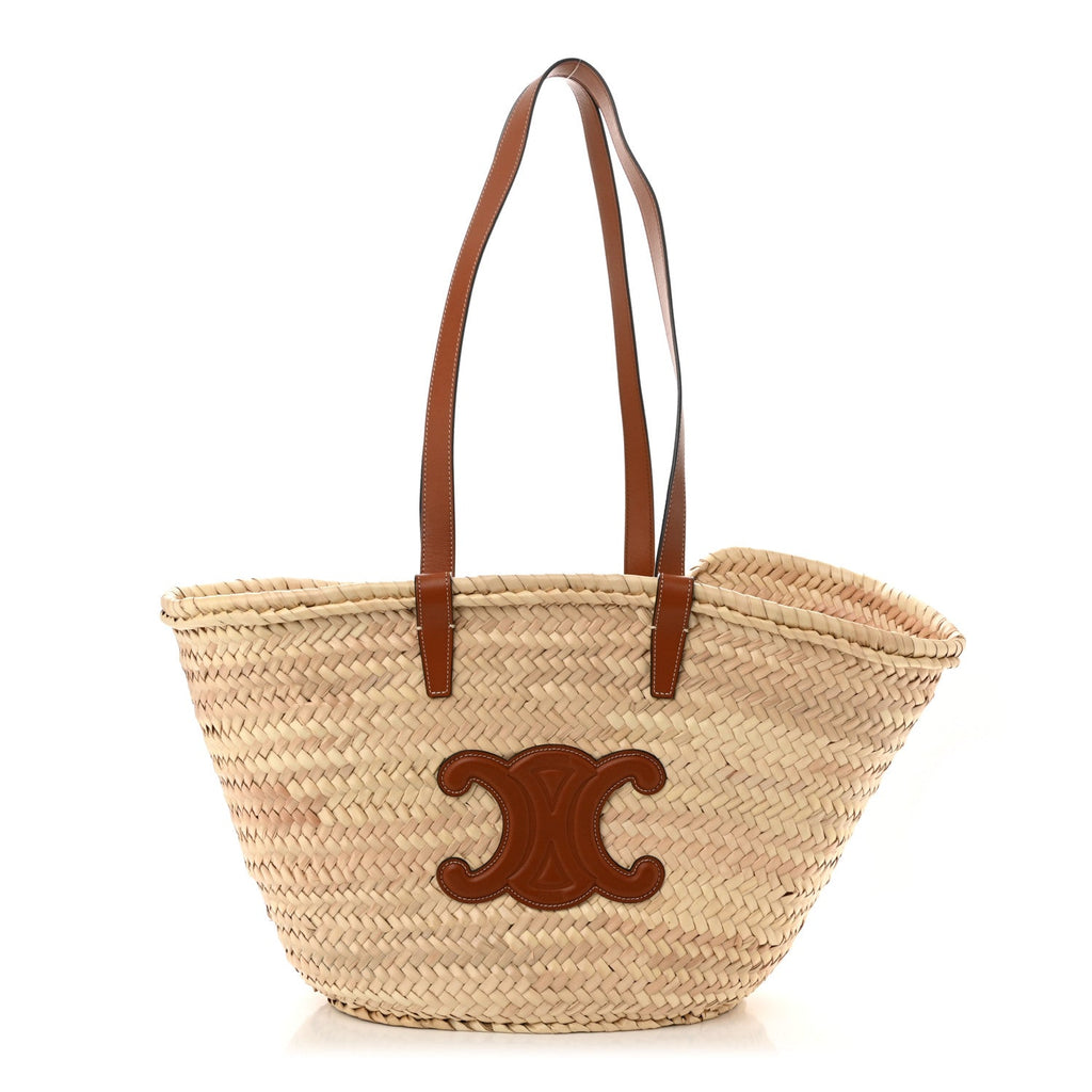 Raffia Calfskin Triomphe Medium Panier Tan