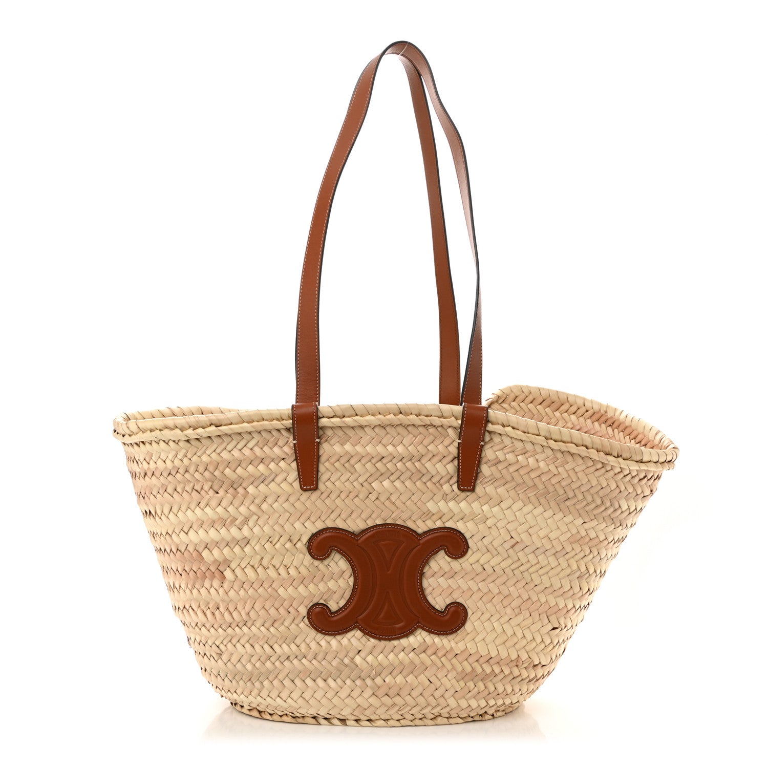 Raffia Calfskin Triomphe Medium Panier Tan