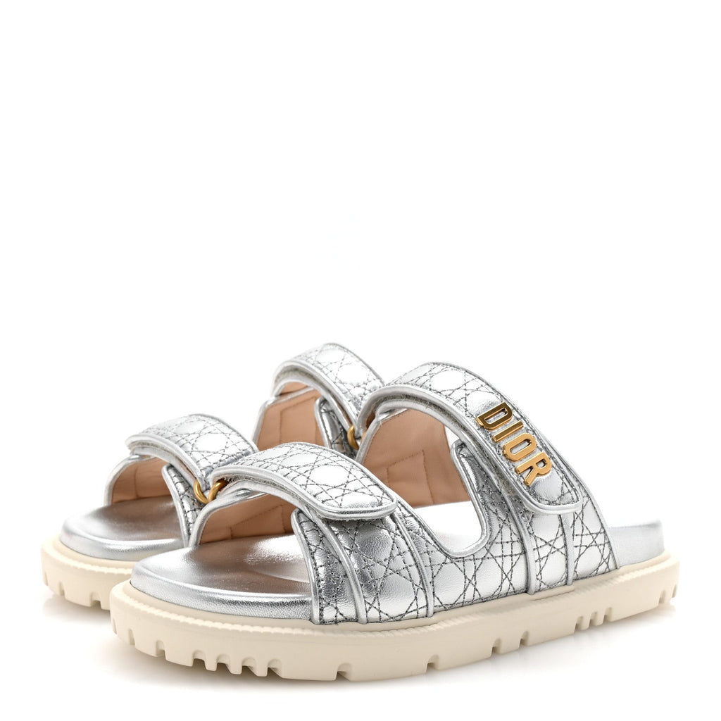 Laminated Sheepskin Cannage Dior Or Dioract Slide Sandals 37 Steel