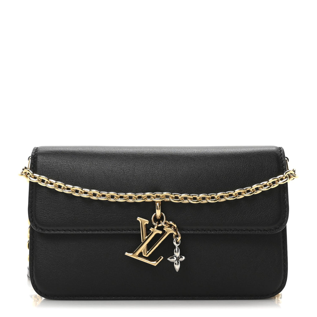 Calfskin LV Bloom Wallet On Chain Black
