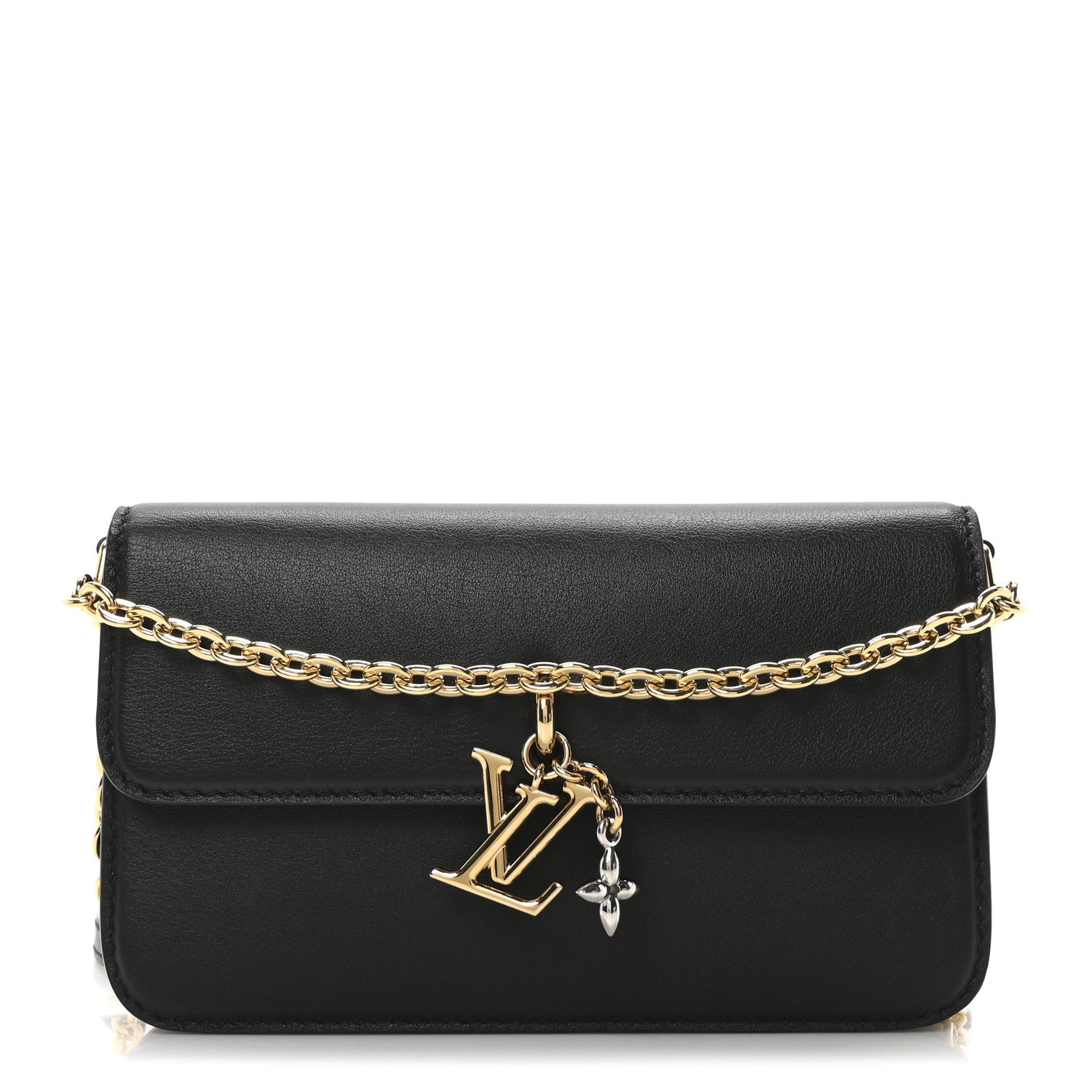 Calfskin LV Bloom Wallet On Chain Black