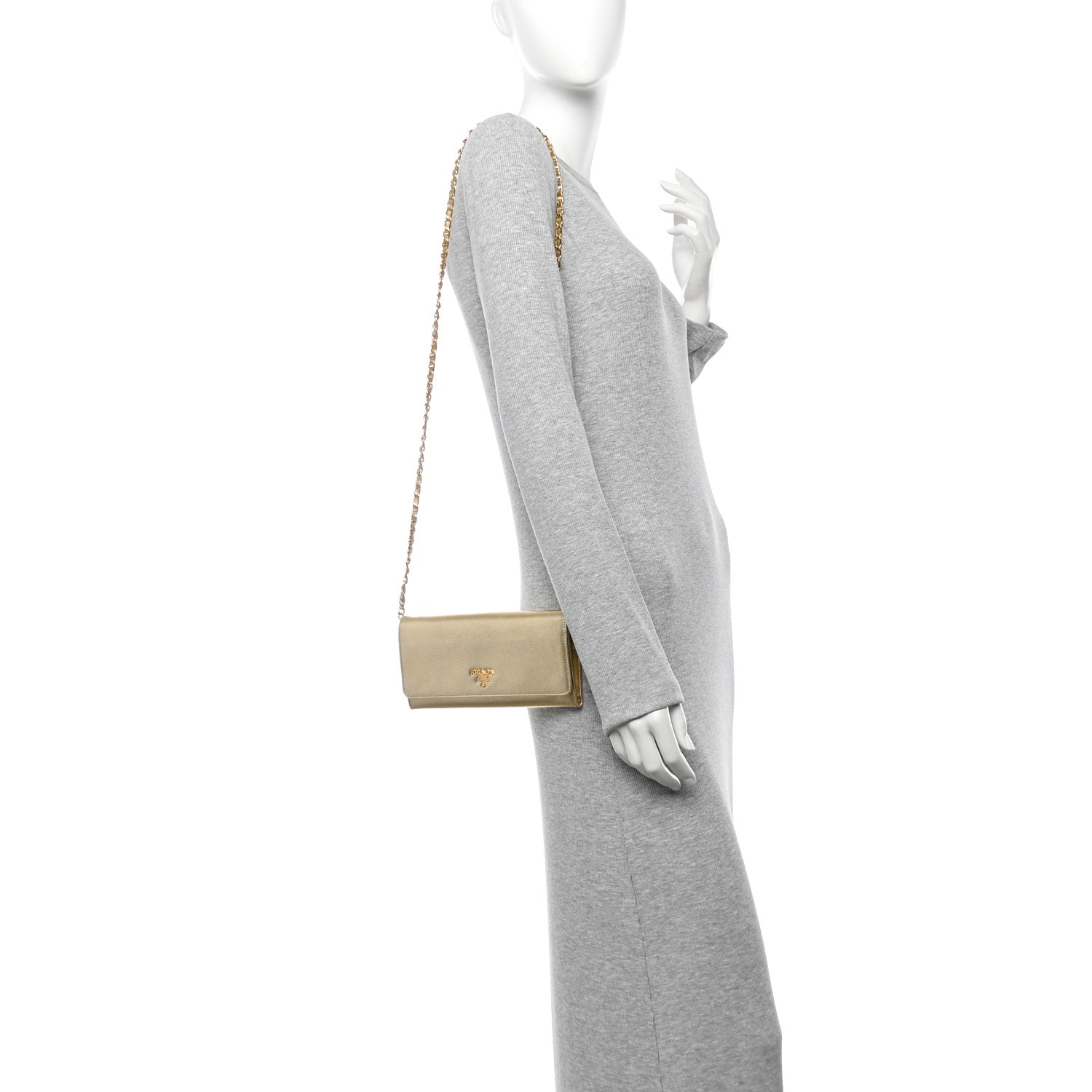 Saffiano Metal Oro Chain Wallet Platino