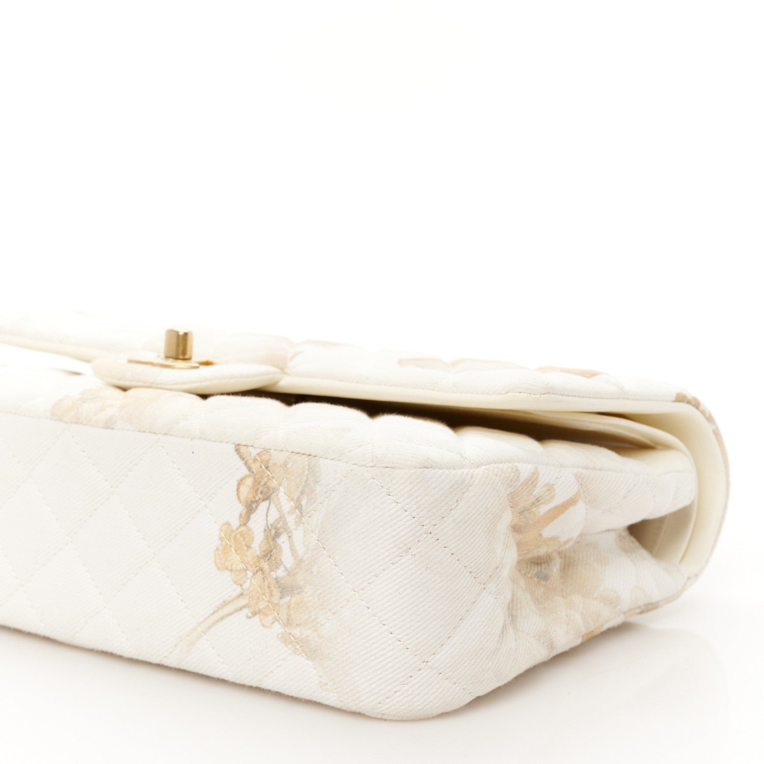 Denim Floral Printed Medium Double Flap Beige