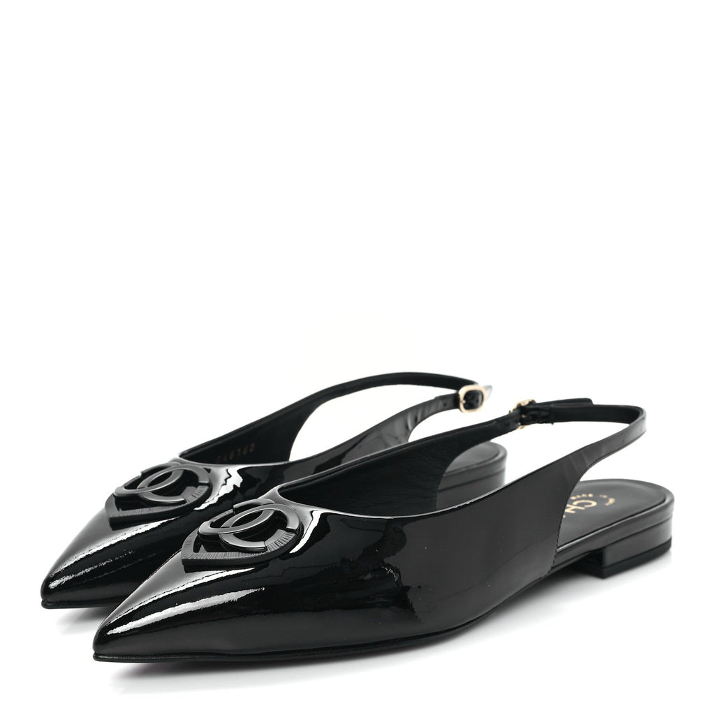 Patent Heart CC Slingback Flats 37.5 Black