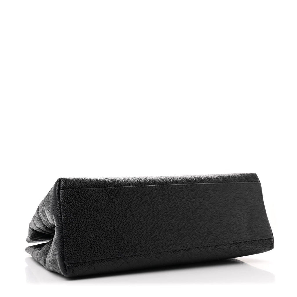 Caviar Quilted Small Shopping Tote Black